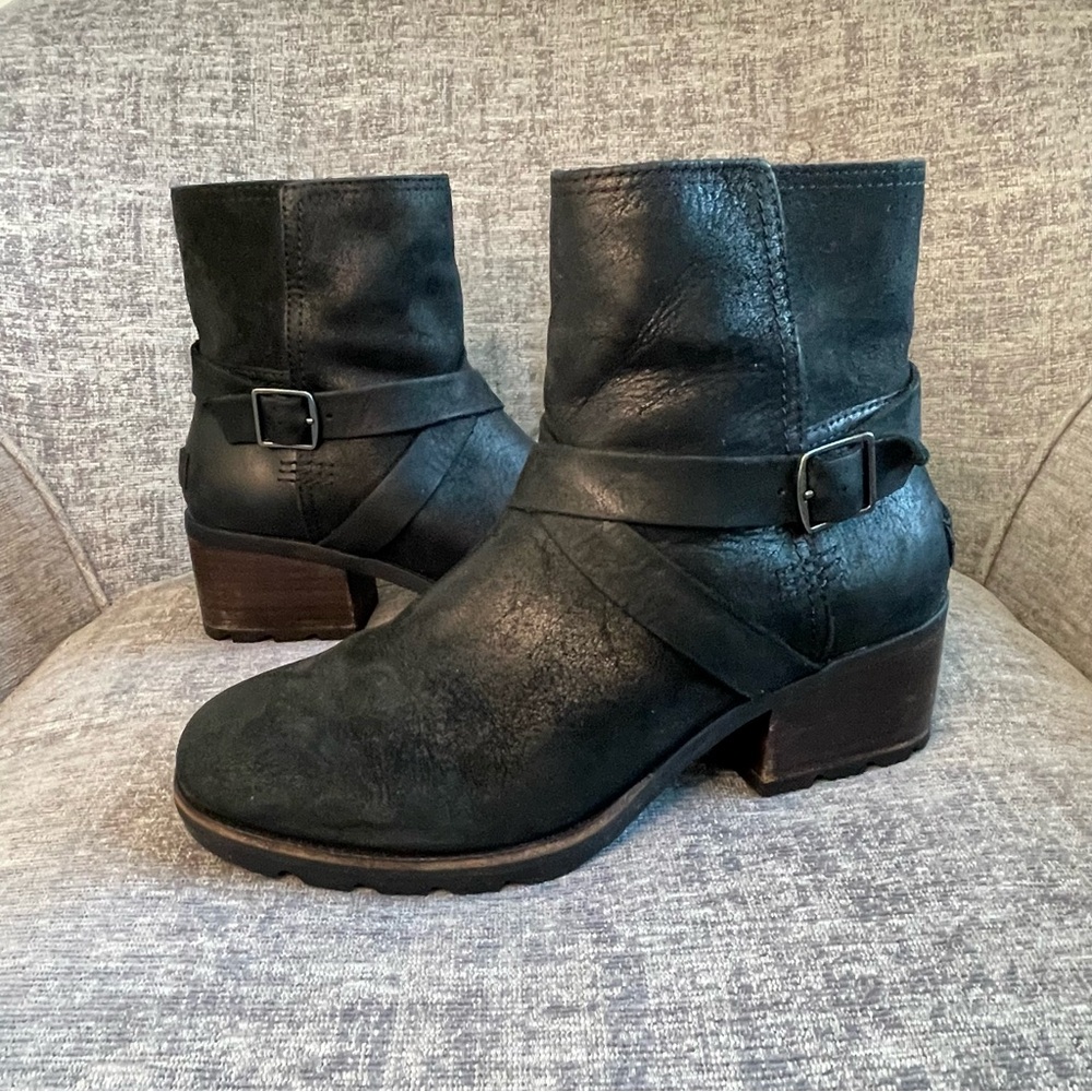 Sorel Boots Women Size 8M Black Cate Waterproof Leather Harness Buckle Zip - Picture 5 of 13